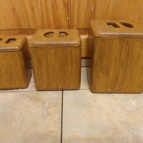 The Cellar Wooden Canister Set 3 Piece Kitchen Storage organizer container - Picture 2 of 5